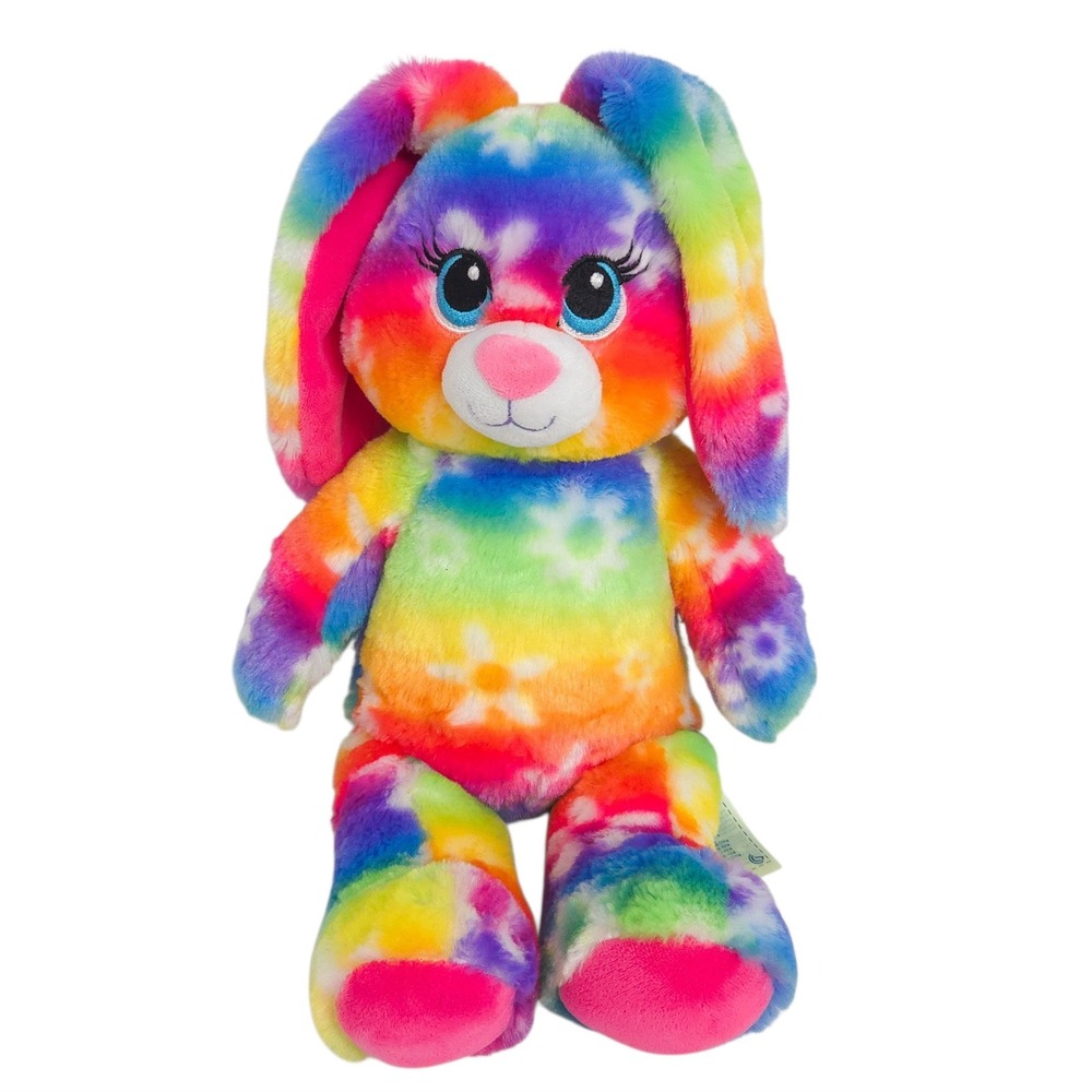 Build a Bear Bright Blooms Bunny Rainbow Tie-Dye Soft Plush Stuffed Animal- 17"